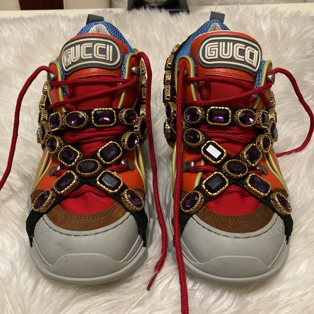 Gucci Multicolor Men's Purple Crystal Flashtrek Sneakers In Red 7 1/2